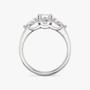 Oval Cut - Plain Band - Three Stone Ring - 0.25 Ct Side Stone each - 18 K Gold
